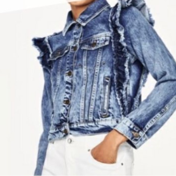 Worn once. Zara basic ruffle jean jacket - Picture 3 of 6